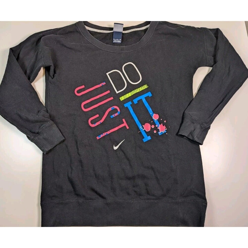 Vintage Nike Sweatshirt Women's Size Med Black Training Fitness "Just Do It"